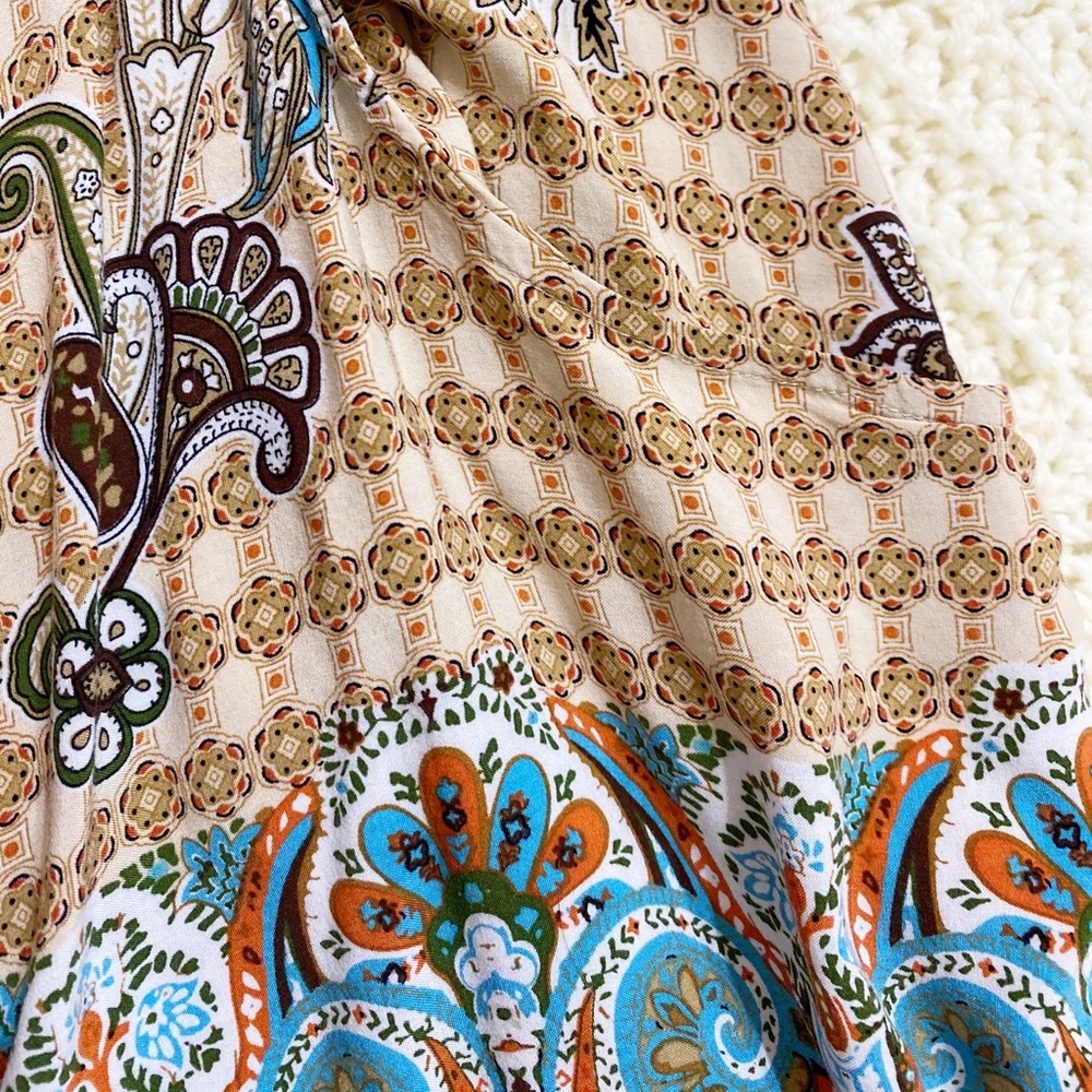 Umgee Brown Orange Turquoise Boho Mini Dress - Picture 5 of 7